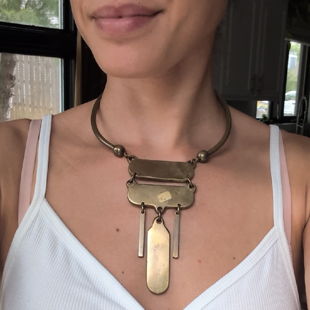 Vintage Solid Brass Collar Necklace - image 2